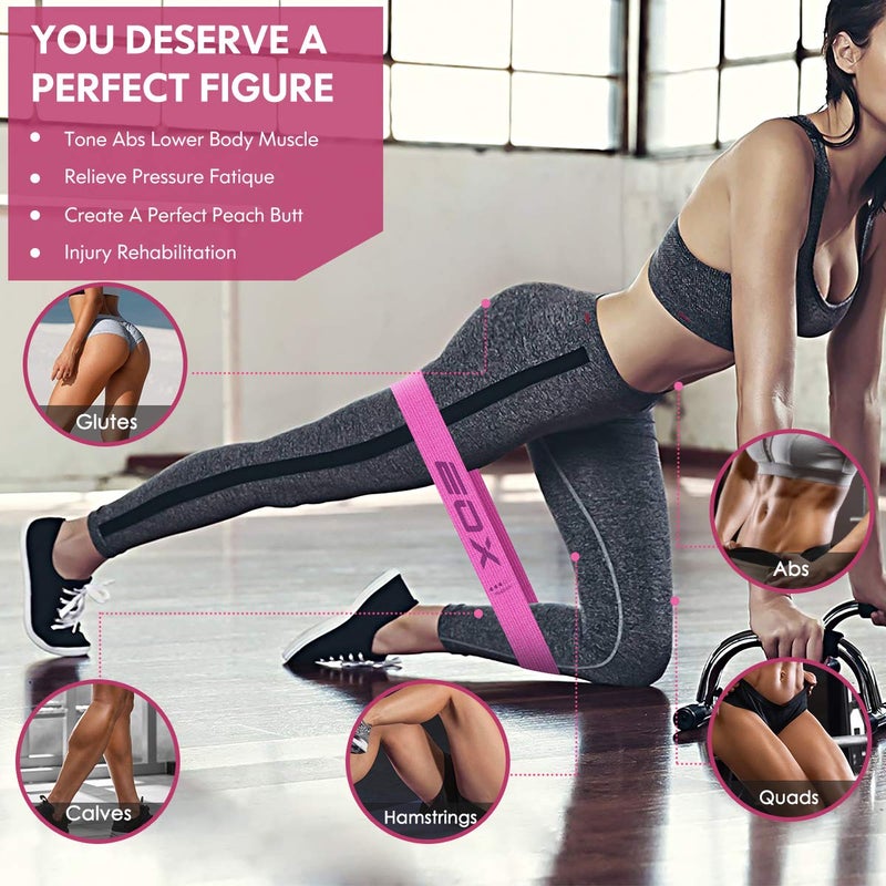 EOX Exercise Resistance Fabric Loop Bands, Non-Slip Resistance Workout Bands for Legs & Butt and Glutes, 5 Resistance Levels Hip Training Bands (Pink) - Image 2